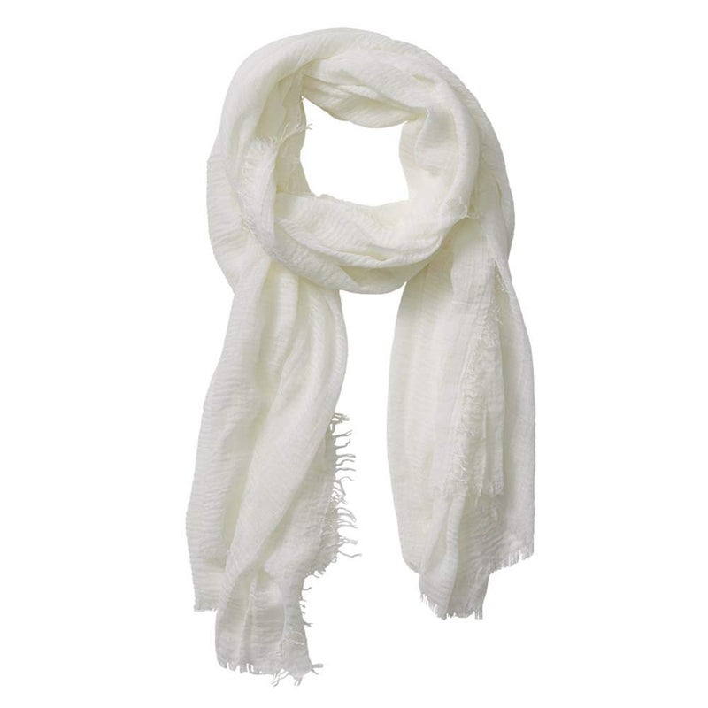 XRDSS Summer Cotton Blend Crinkle Vintage Soft Scarf with Fringed Edges 35" Ã— 70" (White) - Image 1
